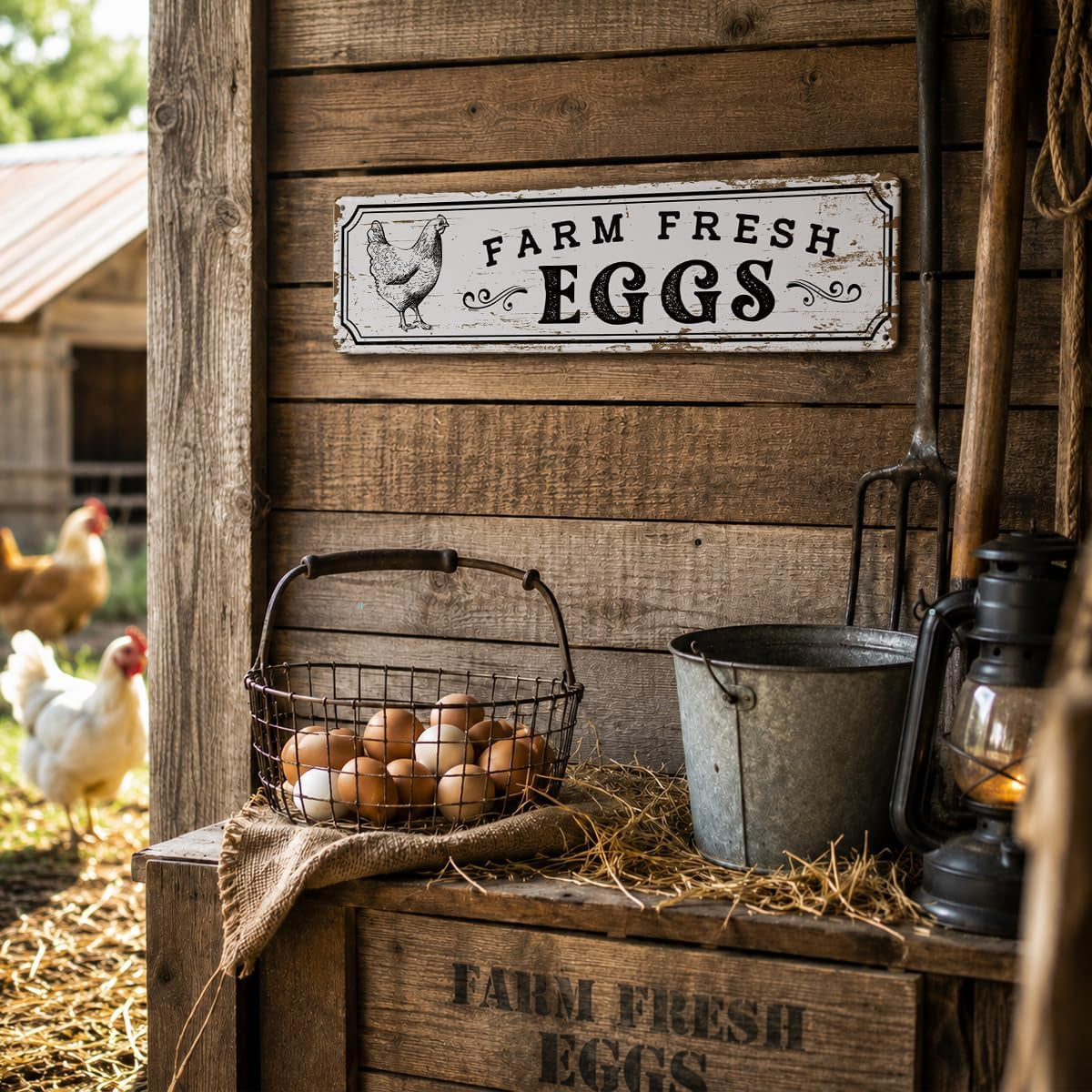 Farm Fresh Eggs Rustic Metal Chicken Coop Sign