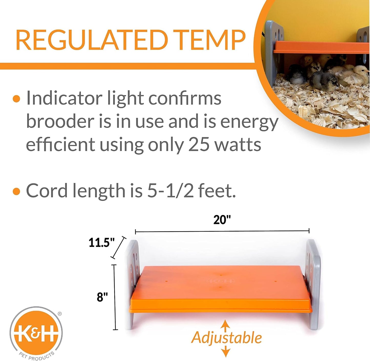 K&H Brooder Plate, Thermo-Poultry Brooder, Safety Listed, Large 40 Watts | Chicken Coop Heater with Safety Light, Adjustable Heat Plate for Chicks, Warms up to 30 Chicks, Gray/Orange