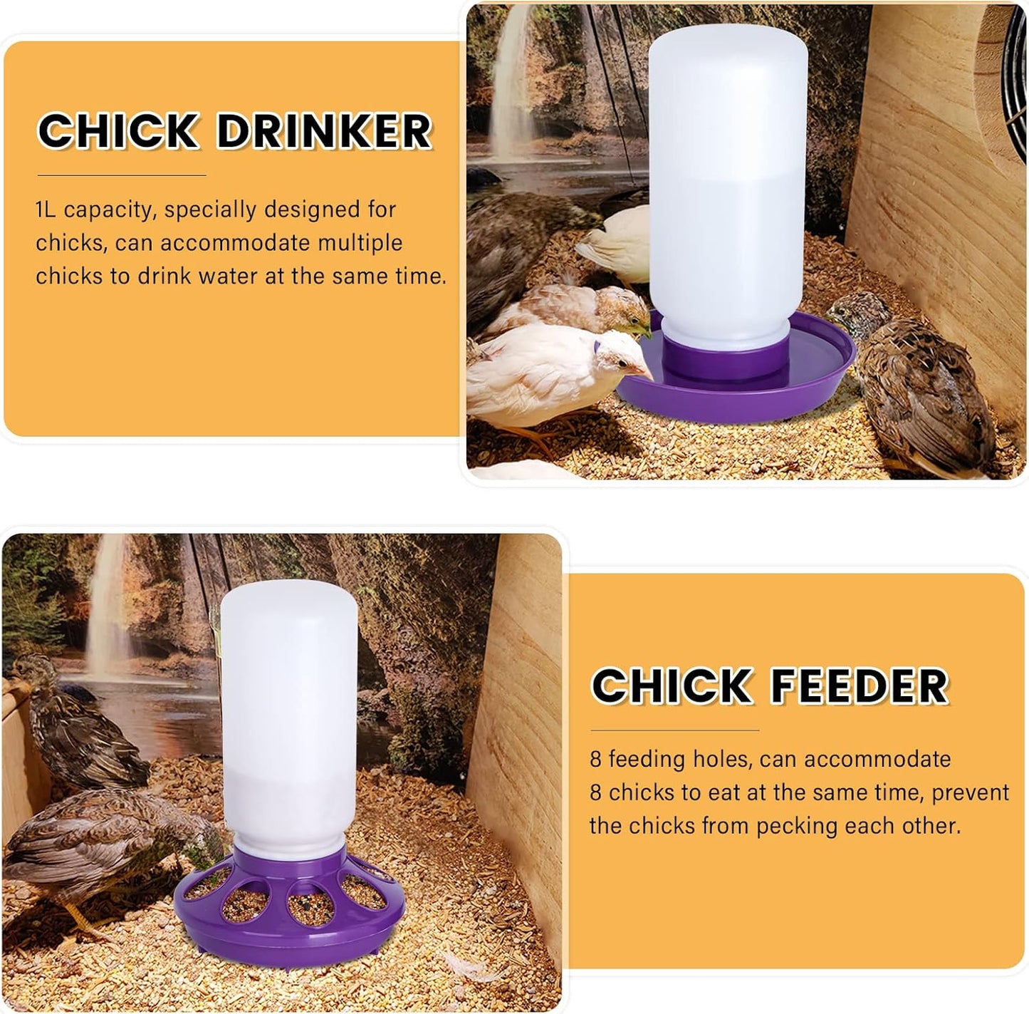 Chick Feeder and Waterer Set No Waste Chicken Water Dispenser 1L Chicken Water Feeder Poultry Waterer Baby Chick Duckling Supplies Starter Kit (Purple)