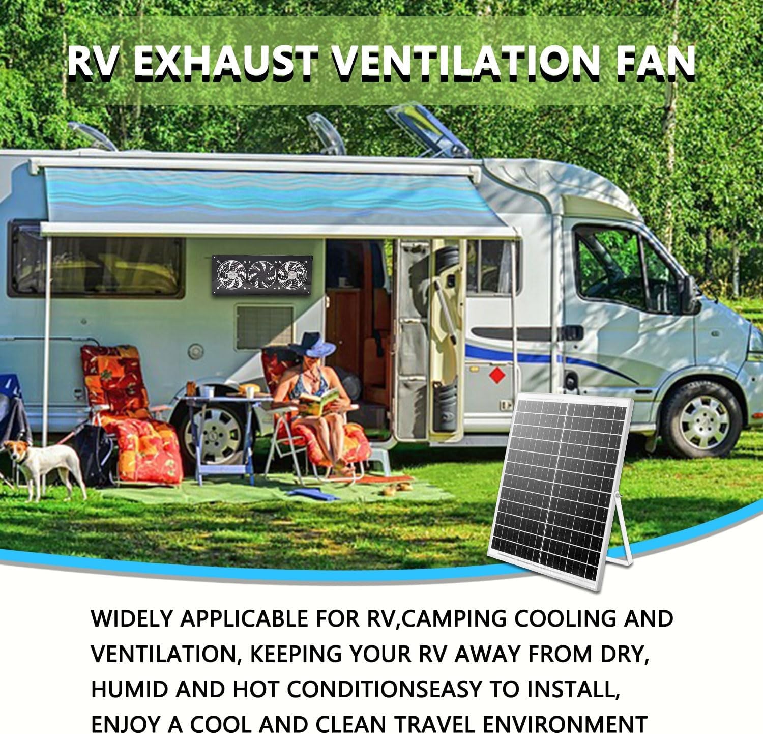 Solar Exhaust Fan,Solar Panel with 3 Ventilation Fans Kit,Solar Powered Fan for Shed,Chicken Coop,Attic & Greenhouse Intake or Exhaust Air,3500Rpm, 15FT Cord,Ip67 Waterproof