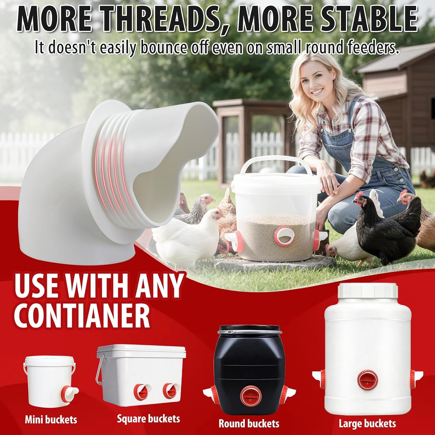 4PACK No Waste Chicken Feeder Ports, Chicken Feeder Cups for Bucket | DIY Chicken Feeder Kit with Hole Saw,Barrels,Bins,Troughs
