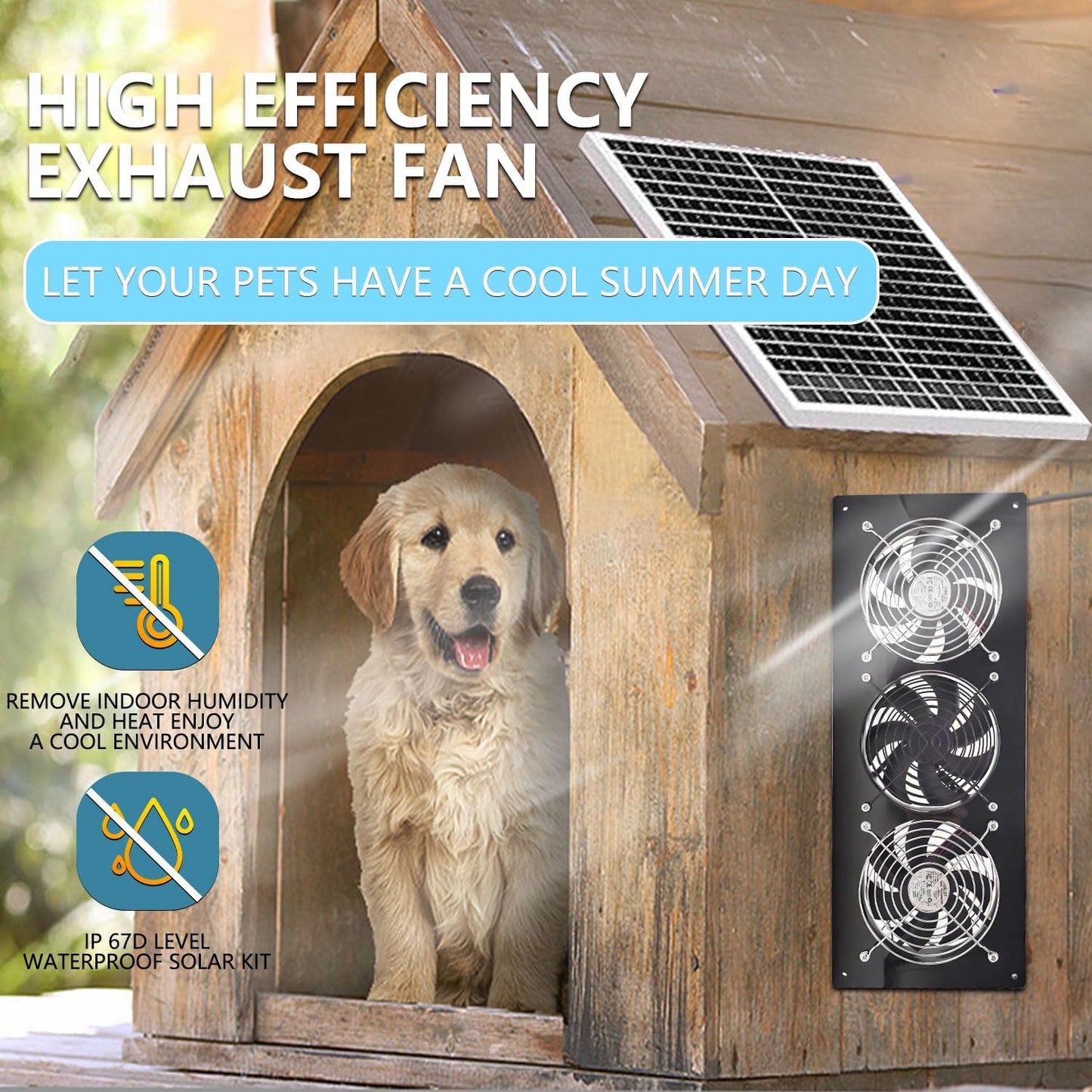 Solar Exhaust Fan,Solar Panel with 3 Ventilation Fans Kit,Solar Powered Fan for Shed,Chicken Coop,Attic & Greenhouse Intake or Exhaust Air,3500Rpm, 15FT Cord,Ip67 Waterproof