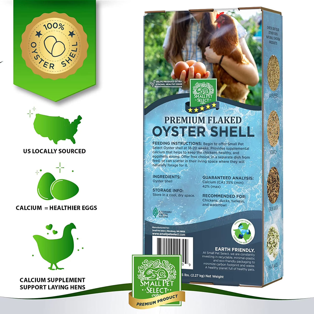 '- 100% Flaked Oyster Shell, Calcium Supplement for Chickens, and Ducks, 5Lb