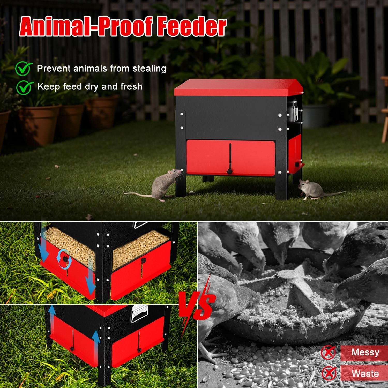 80Lb Automatic Metal Chicken Feeder,Heavy Duty Portable Gravity Chicken Feeder Box with Weatherproof Lid, No Waste Predator-Proof Poultry Feeder with Lockable Access Door for Ducks, Geese
