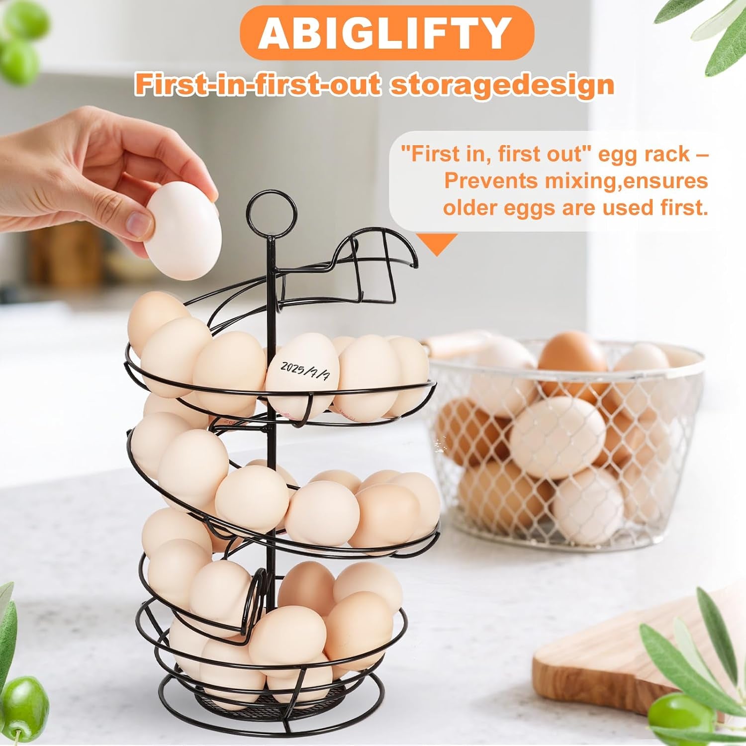 Spiral Metal Egg Holder Countertop, Fresh Egg Holder Countertop,Egg Storage for Countertop, Spiral Egg Storage Display Rack for Kitchen,Farmhouse