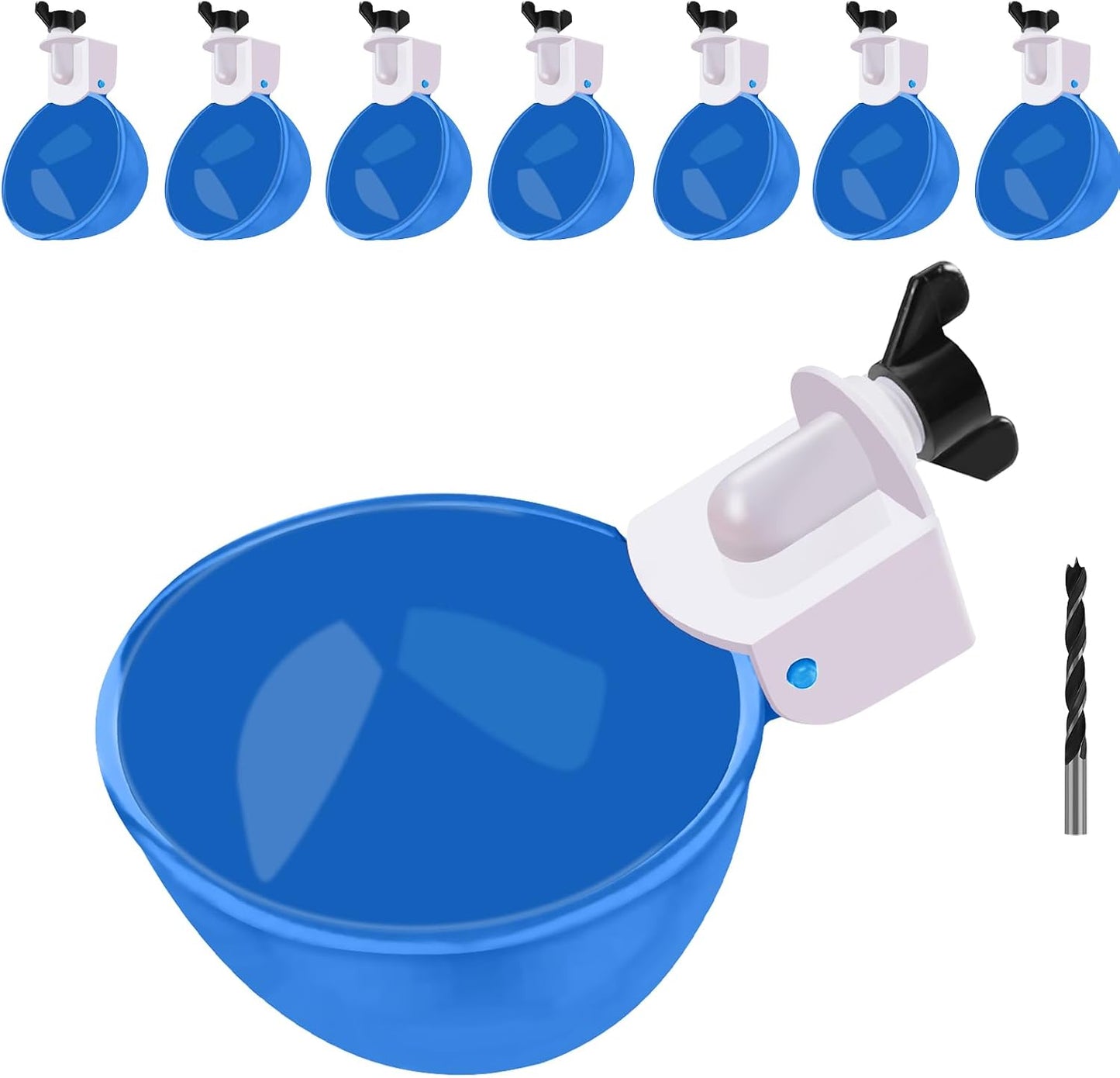 Chicken Waterer Cups, 8 Packs Blue Large Chicken Watering Cups | Automatic Chicken Water Cups, Tee Fittings Poultry Feeder Cups Suitable for Chicken, Duck, Turkey with Mounting Hole Opener