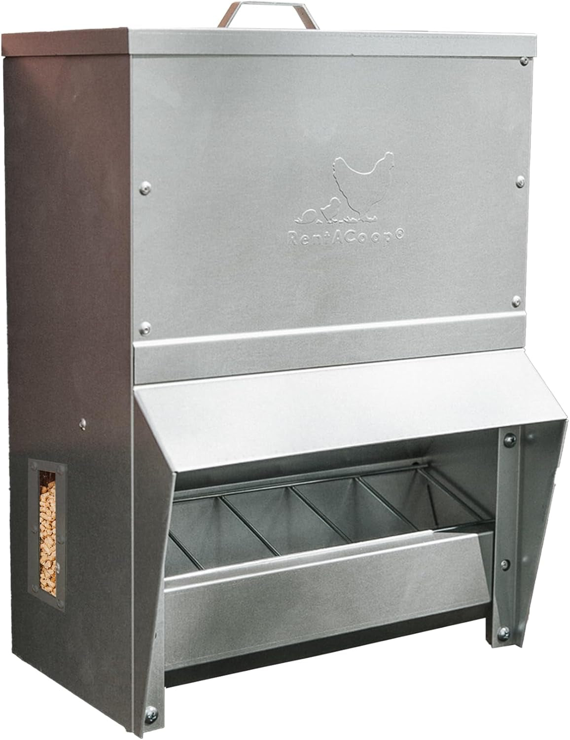 25Lb Gravity-Fed Metal Trough Feeder with Lid & Rain Cover