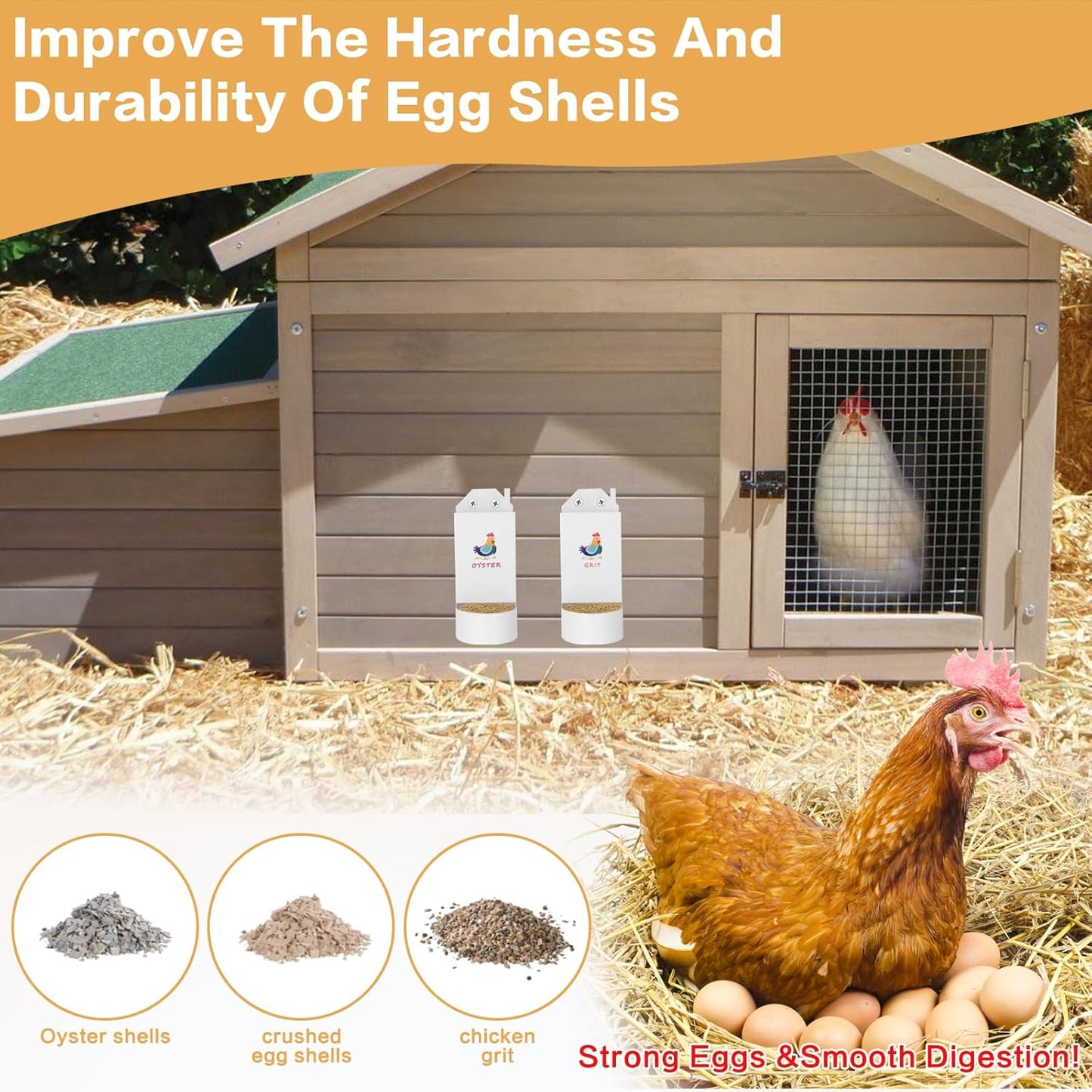 Chicken Grit and Oyster Shell Feeder,Metal Automatic Chicken Feeder,Chicken Coop Accessories Poultry Feeders, Suitable for Quail, Pigeons, Doves, Chicks, and Adult Chickens（2 Pcs White）