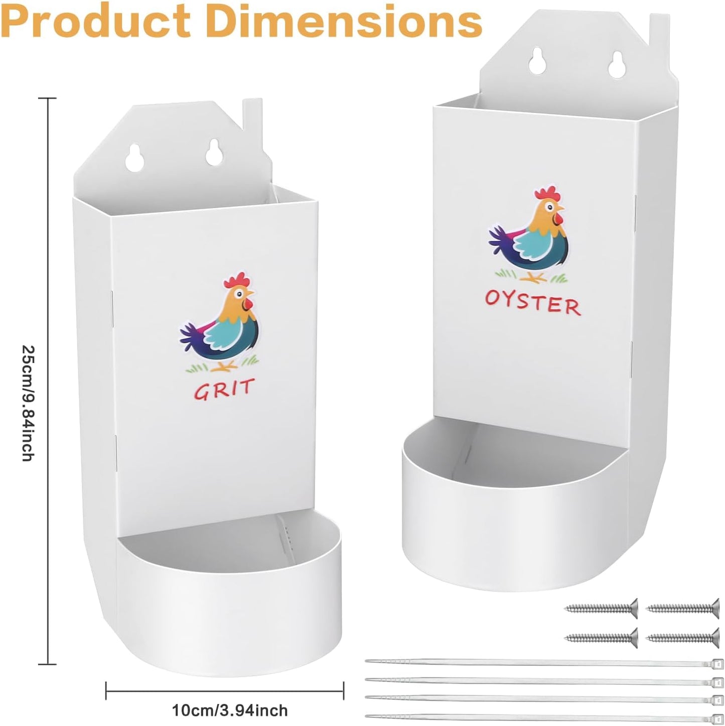 Chicken Grit and Oyster Shell Feeder,Metal Automatic Chicken Feeder,Chicken Coop Accessories Poultry Feeders, Suitable for Quail, Pigeons, Doves, Chicks, and Adult Chickens（2 Pcs White）