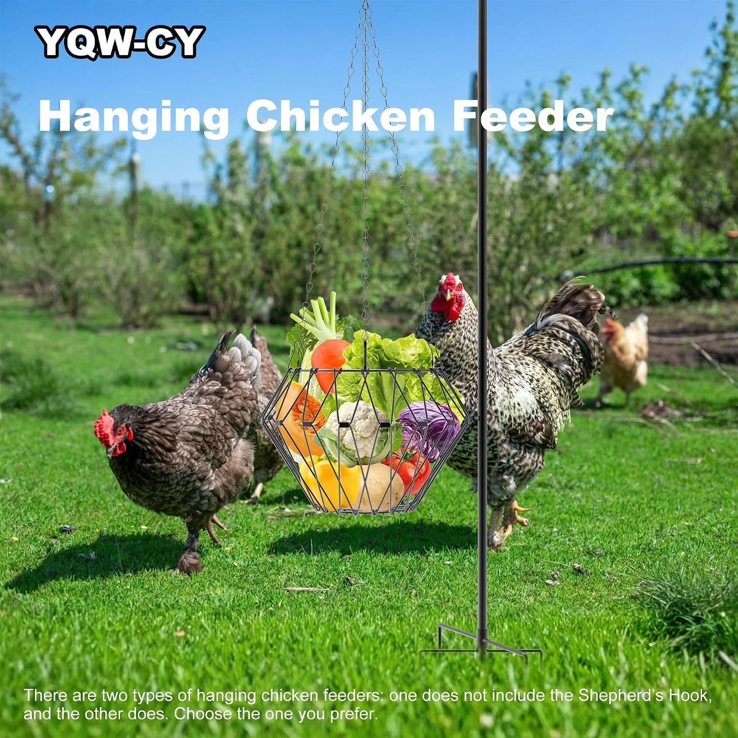 Hanging Chicken Feeder, Foldable Chicken Vegetable Fruits Feeder, Poultry Feeding Holder Basket with Hanging Chain, Veggie Treat Ball for Chicken Coop Accessories (1 Pack)