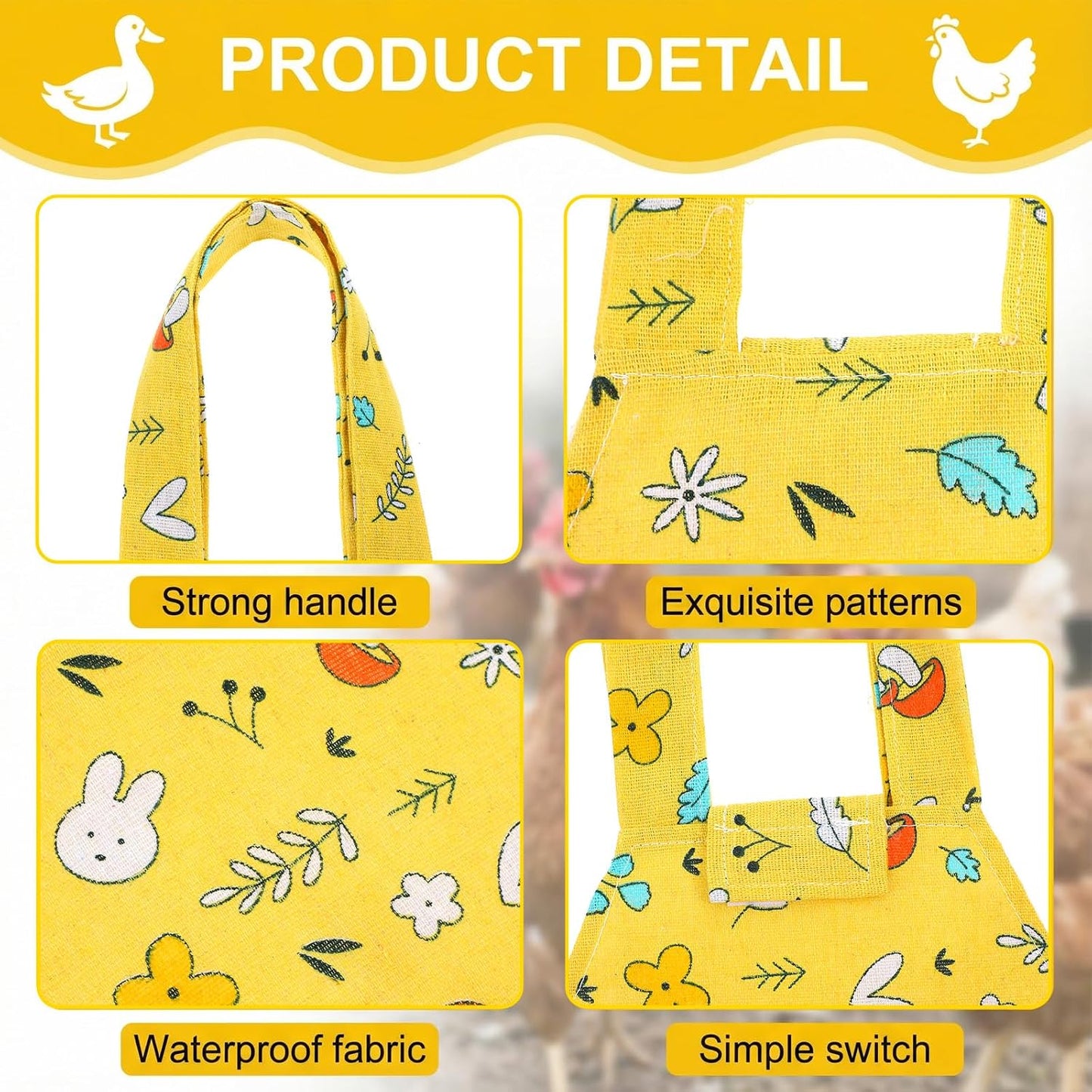 Waterproof Chicken Holder Bag, Chicken Carrier with Handle | Chickens Sling for Traveling, Hiking, Driving, Chickens Medic Bag for Hen Rooster Poultry Transport (Yellow Mix Color)