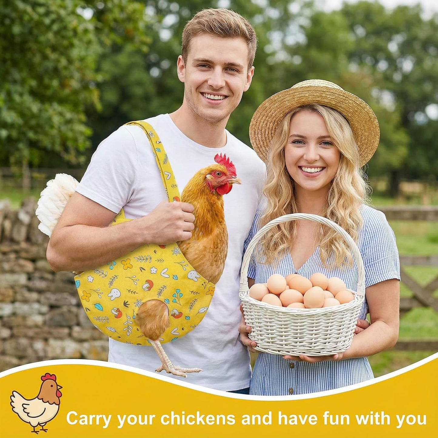 Waterproof Chicken Holder Bag, Chicken Carrier with Handle | Chickens Sling for Traveling, Hiking, Driving, Chickens Medic Bag for Hen Rooster Poultry Transport (Yellow Mix Color)