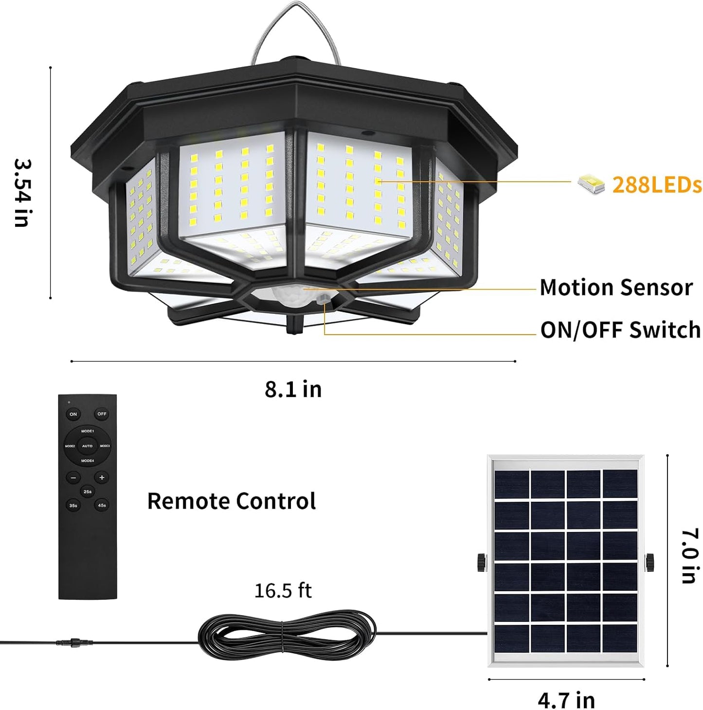 Solar Shed Light Indoor Outdoor,  288LED Solar Powered Motion Sensor Pendant Light Daytime Available, Solar Indoor Lights with 5 Lighting Modes & Remote for Shed Gazebo Barn Garage Home