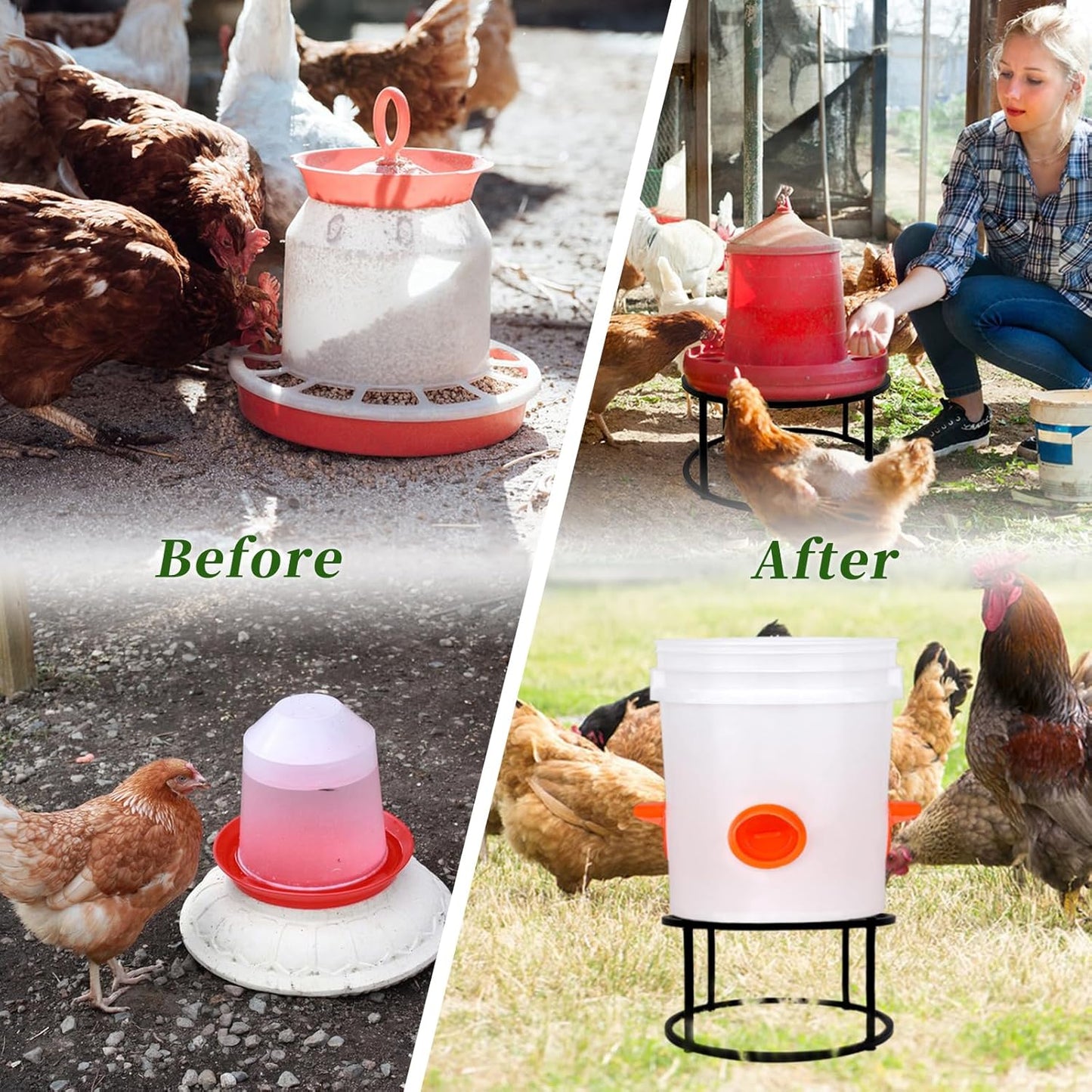 2Pcs Metal Stand for Chicken Feeder Waterer Heavy Duty Chicken Water Feeder Stand Holder with 4 Legs Rustproof Iron Chicken Waterer Buckets Stand round Support Rack for Coop Poultry Indoor Outdoor