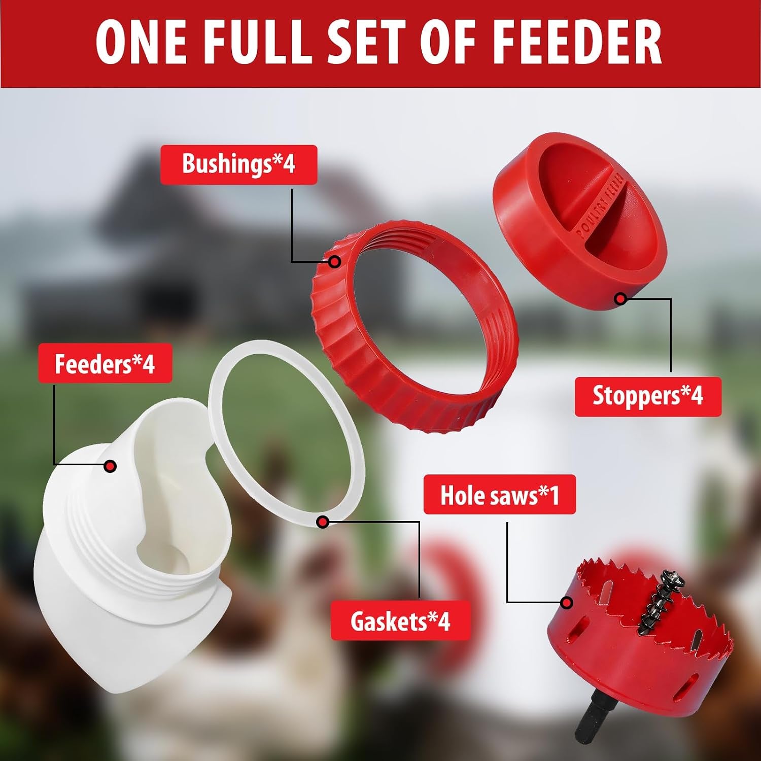4PACK No Waste Chicken Feeder Ports, Chicken Feeder Cups for Bucket | DIY Chicken Feeder Kit with Hole Saw,Barrels,Bins,Troughs
