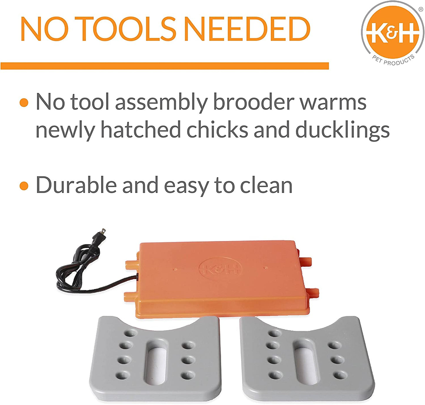 K&H Brooder Plate, Thermo-Poultry Brooder, Safety Listed, Large 40 Watts | Chicken Coop Heater with Safety Light, Adjustable Heat Plate for Chicks, Warms up to 30 Chicks, Gray/Orange