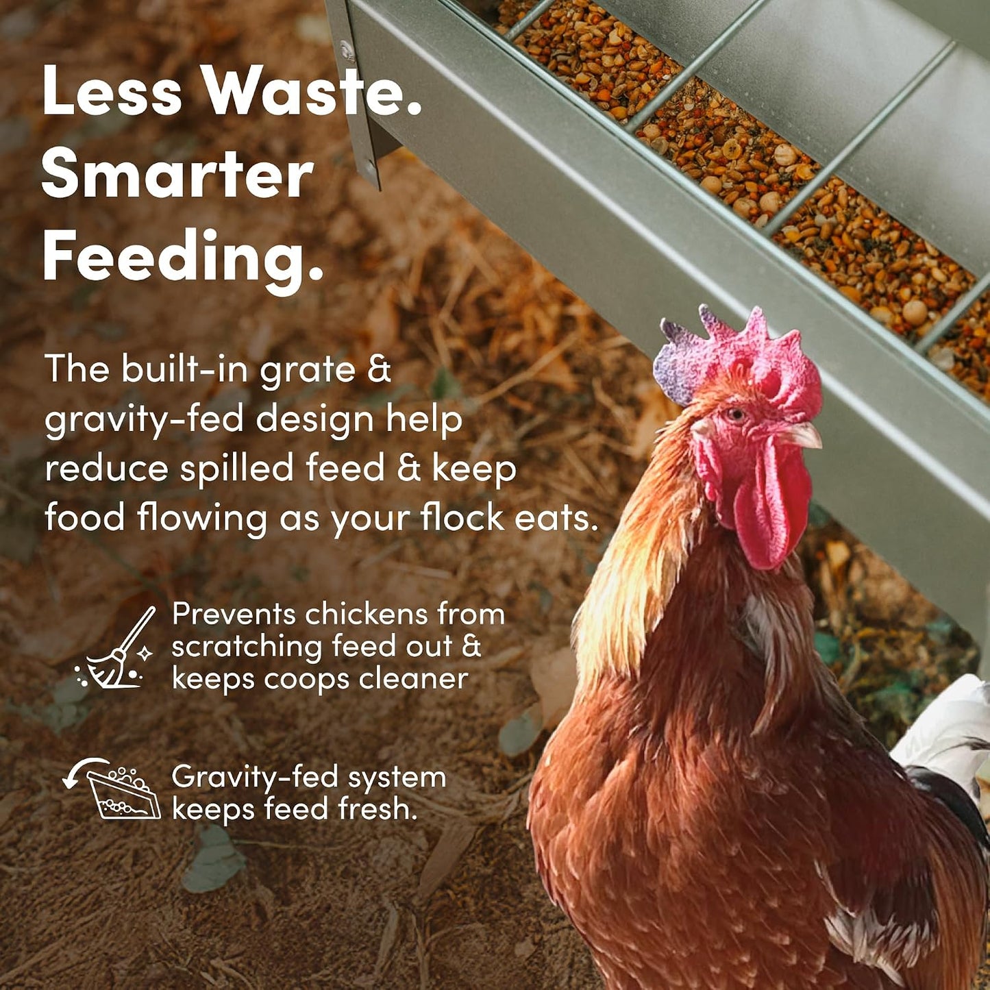 25Lb Gravity-Fed Metal Trough Feeder with Lid & Rain Cover