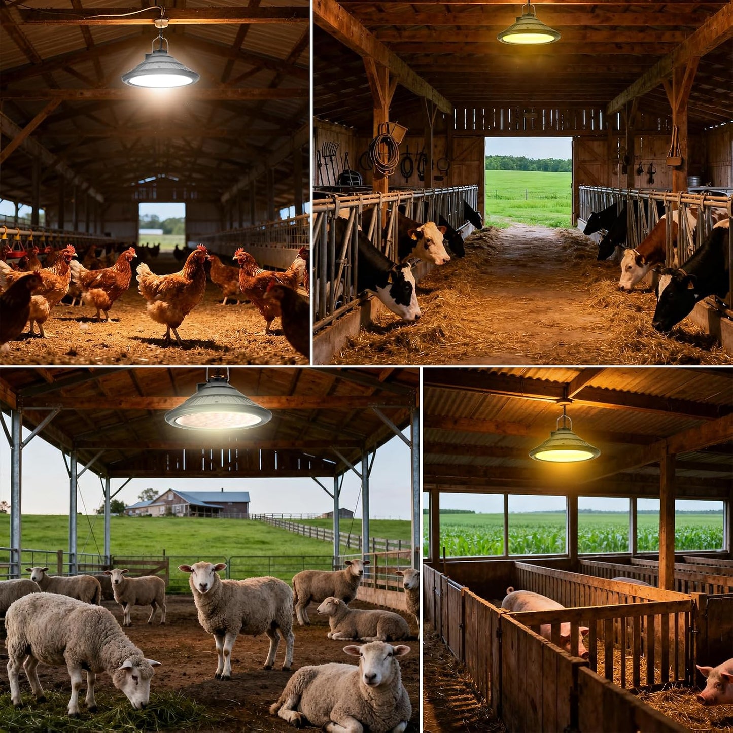 Solar Chicken Coop Light with Timer | Three-Color Dimmable LED, IP66 Waterproof Hanging Ceiling Pendant Light Suitable for Poultry Farms,Coops,Patio,Camping,Garage Etc
