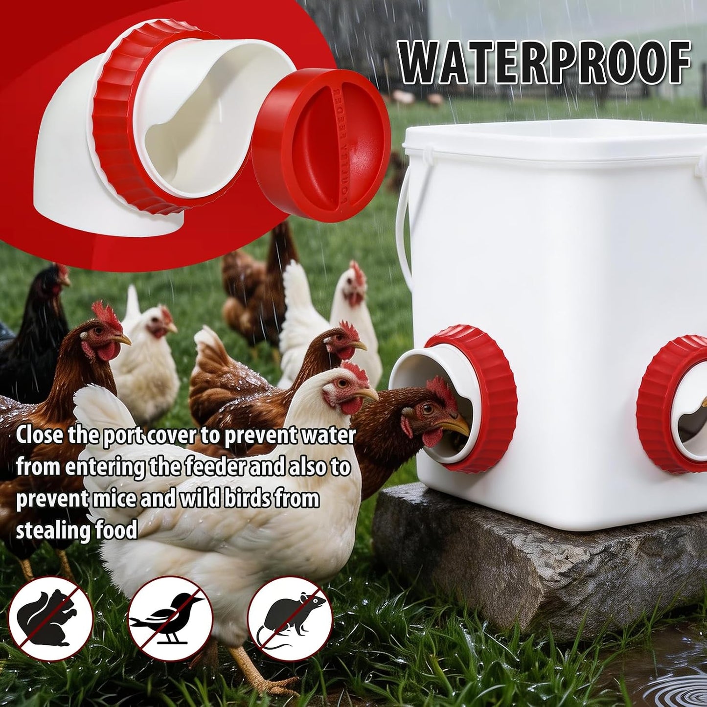 4PACK No Waste Chicken Feeder Ports, Chicken Feeder Cups for Bucket | DIY Chicken Feeder Kit with Hole Saw,Barrels,Bins,Troughs