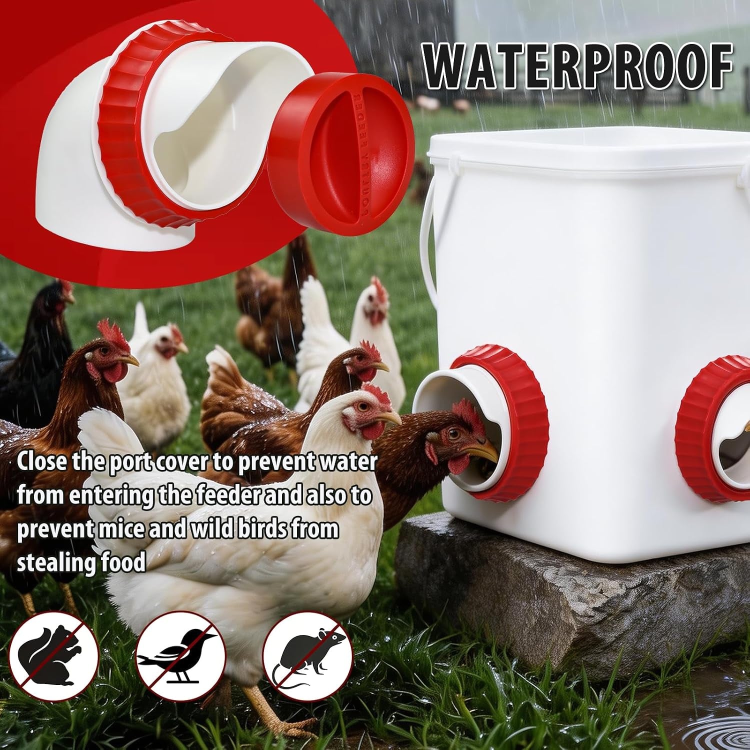 4PACK No Waste Chicken Feeder Ports, Chicken Feeder Cups for Bucket | DIY Chicken Feeder Kit with Hole Saw,Barrels,Bins,Troughs