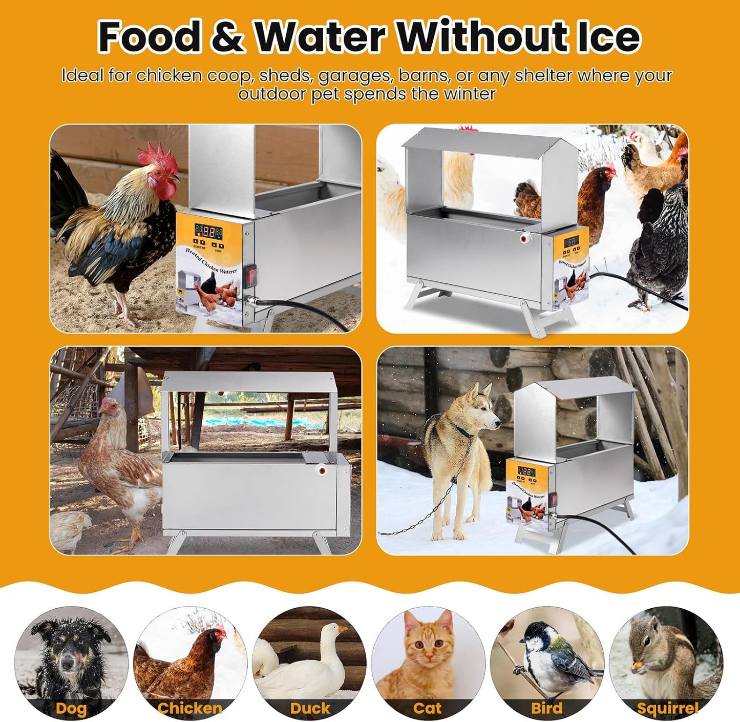 1.5 Gallon Heated Chicken Waterer Freeze Proof for Winter | Automatic Chicken Water Heater Poultry Drinker Watering System, with Control Panel, Adjustable Leg, Thermostatic Control