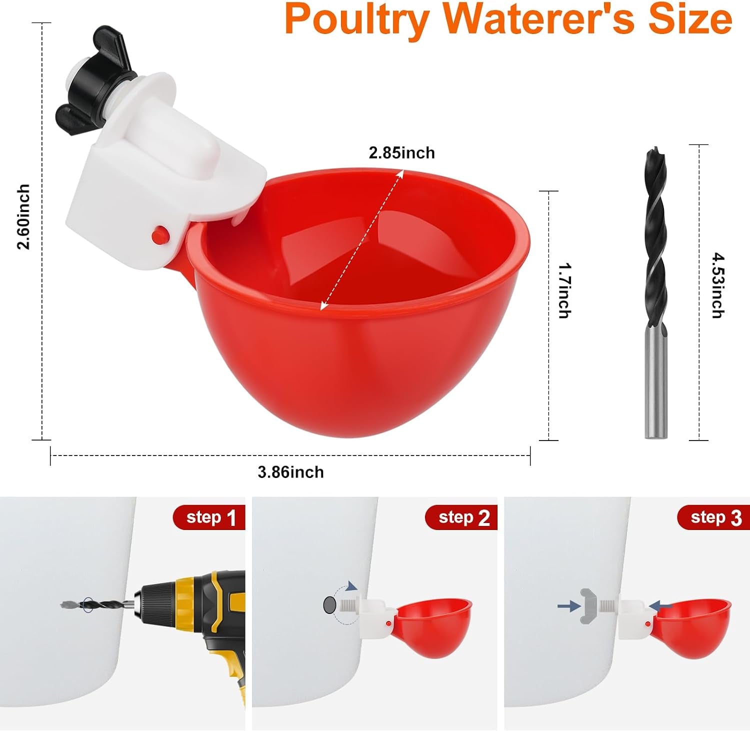 Automatic Chicken Waterer Cups, 6 Pack Large Chicken Water Feeder | Chicken Water Cups, Poultry Waterer Great for Duck, Chicken, Goose, Turkey, Bunny and Bird with Installing Drill