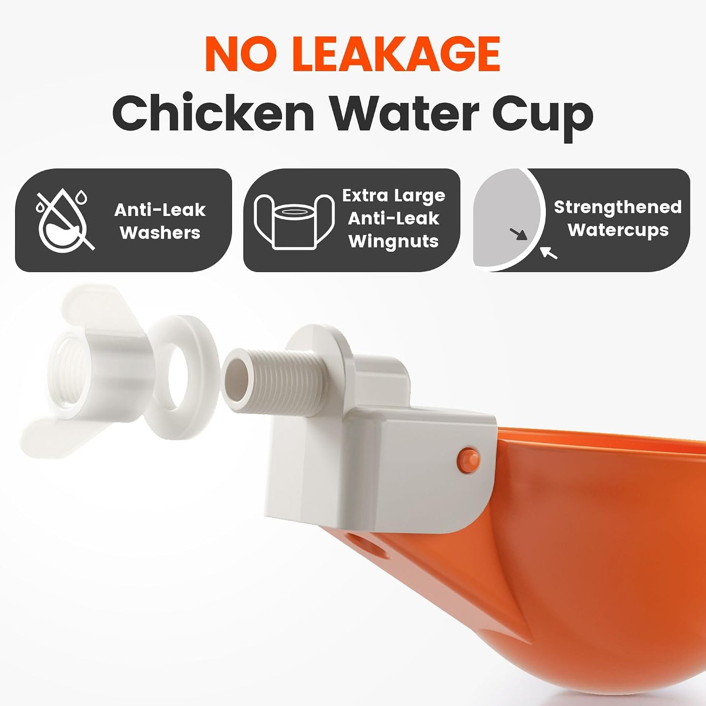 Chicken Waterer Cups, 6 Pack Automatic Chickens Water Cups for Poultry Orange