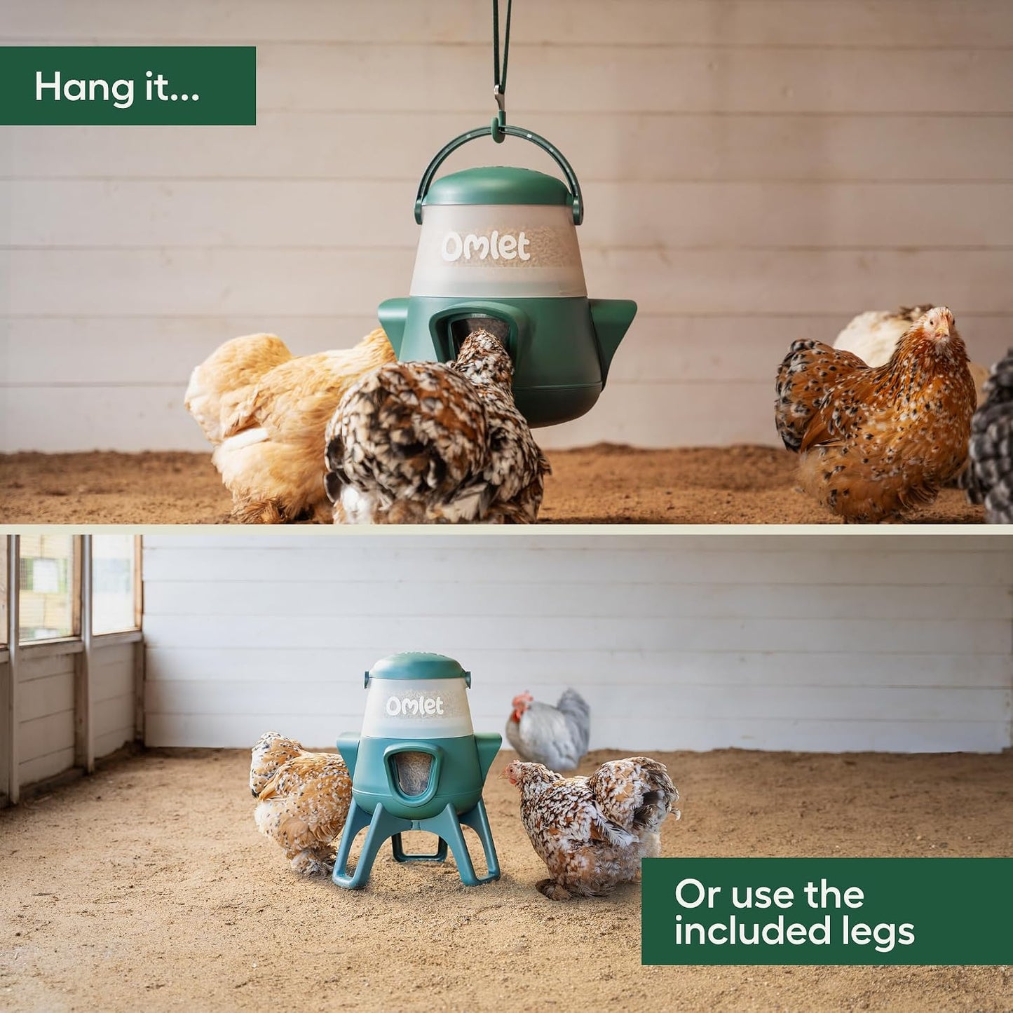No Waste Chicken Feeder for Coop | Anti-Spill Poultry Feeder with 3 Feeding Ports | Hanging or Free Standing | Weatherproof | 6Lb