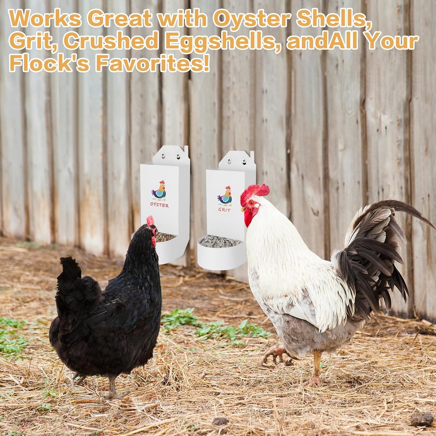 Chicken Grit and Oyster Shell Feeder,Metal Automatic Chicken Feeder,Chicken Coop Accessories Poultry Feeders, Suitable for Quail, Pigeons, Doves, Chicks, and Adult Chickens（2 Pcs White）