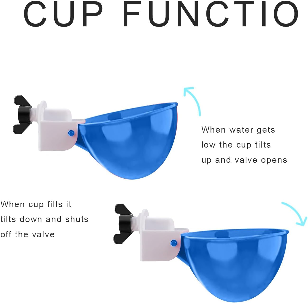 Chicken Waterer Cups, 8 Packs Blue Large Chicken Watering Cups | Automatic Chicken Water Cups, Tee Fittings Poultry Feeder Cups Suitable for Chicken, Duck, Turkey with Mounting Hole Opener