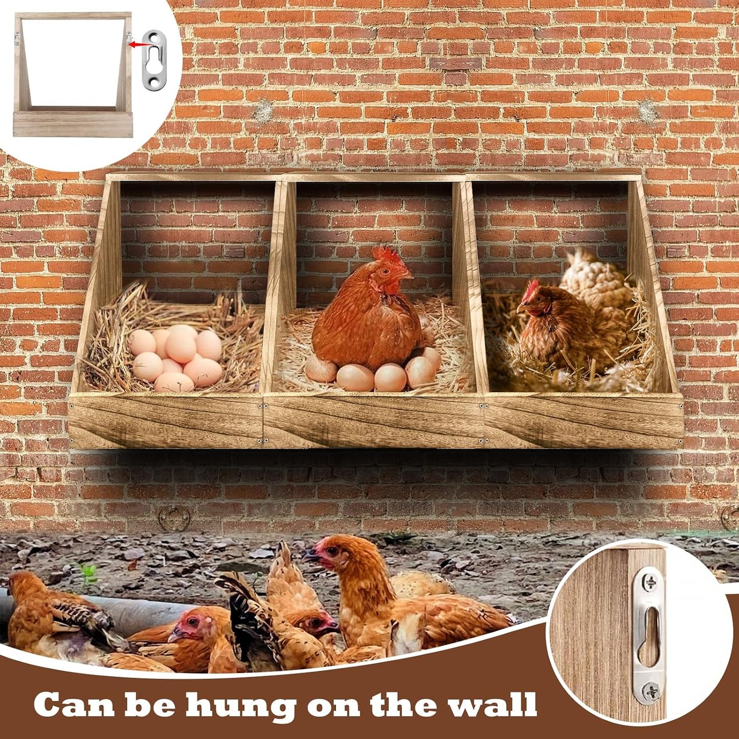 Wooden Single Compartment Chicken Nesting Box for Outdoor Coop - Comfortable Laying Box for Hens, Ducks and Poultry with Easy-Clean Design and Ventilated Egg Laying Space for Backyard Chickens