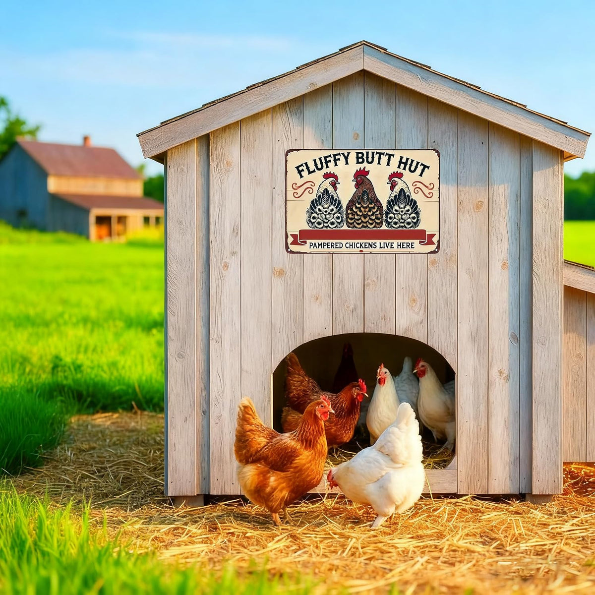Fluffy Butt Hut Vintage Metal Chicken Coop Sign – 8" × 12"