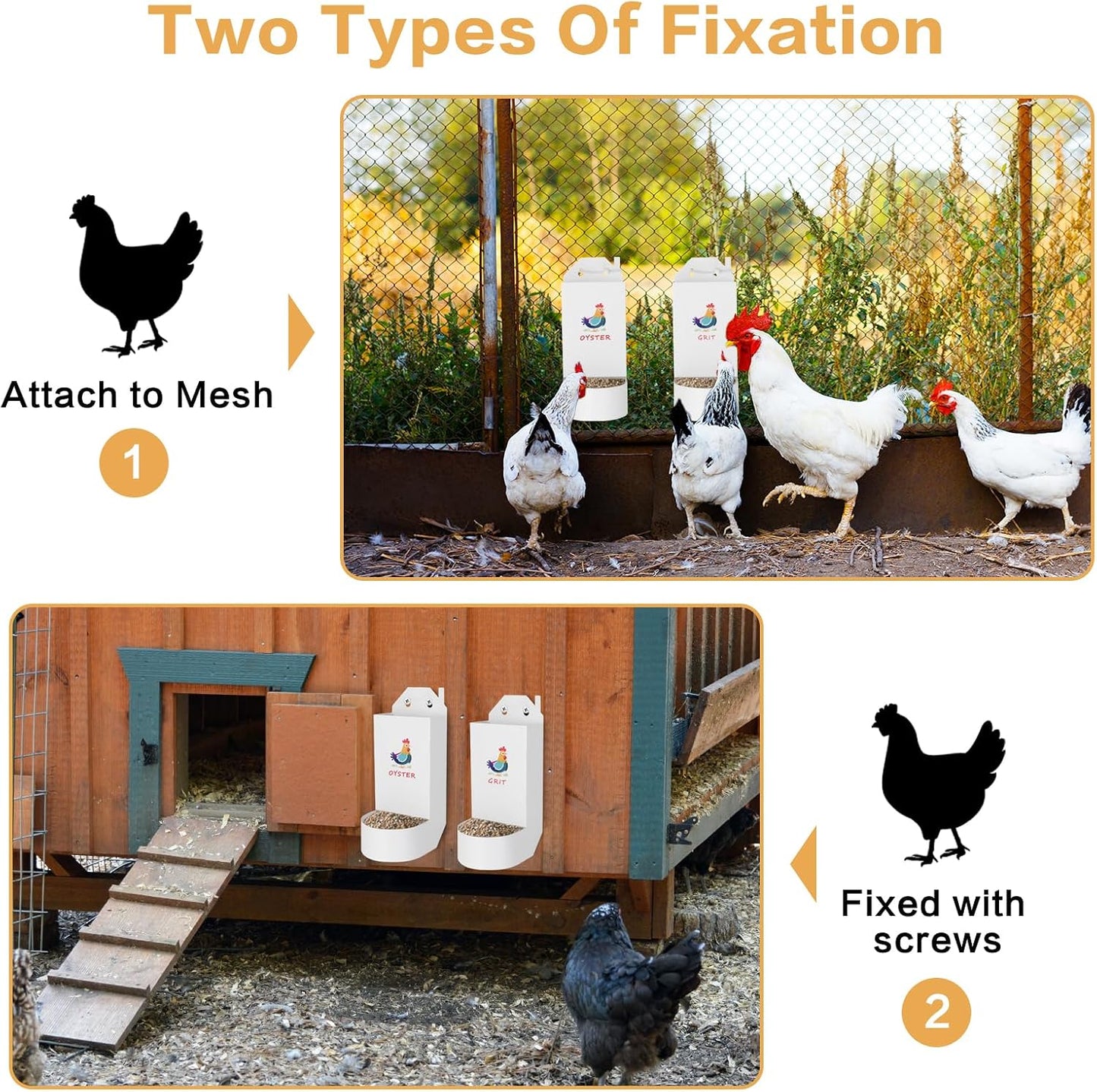 Chicken Grit and Oyster Shell Feeder,Metal Automatic Chicken Feeder,Chicken Coop Accessories Poultry Feeders, Suitable for Quail, Pigeons, Doves, Chicks, and Adult Chickens（2 Pcs White）