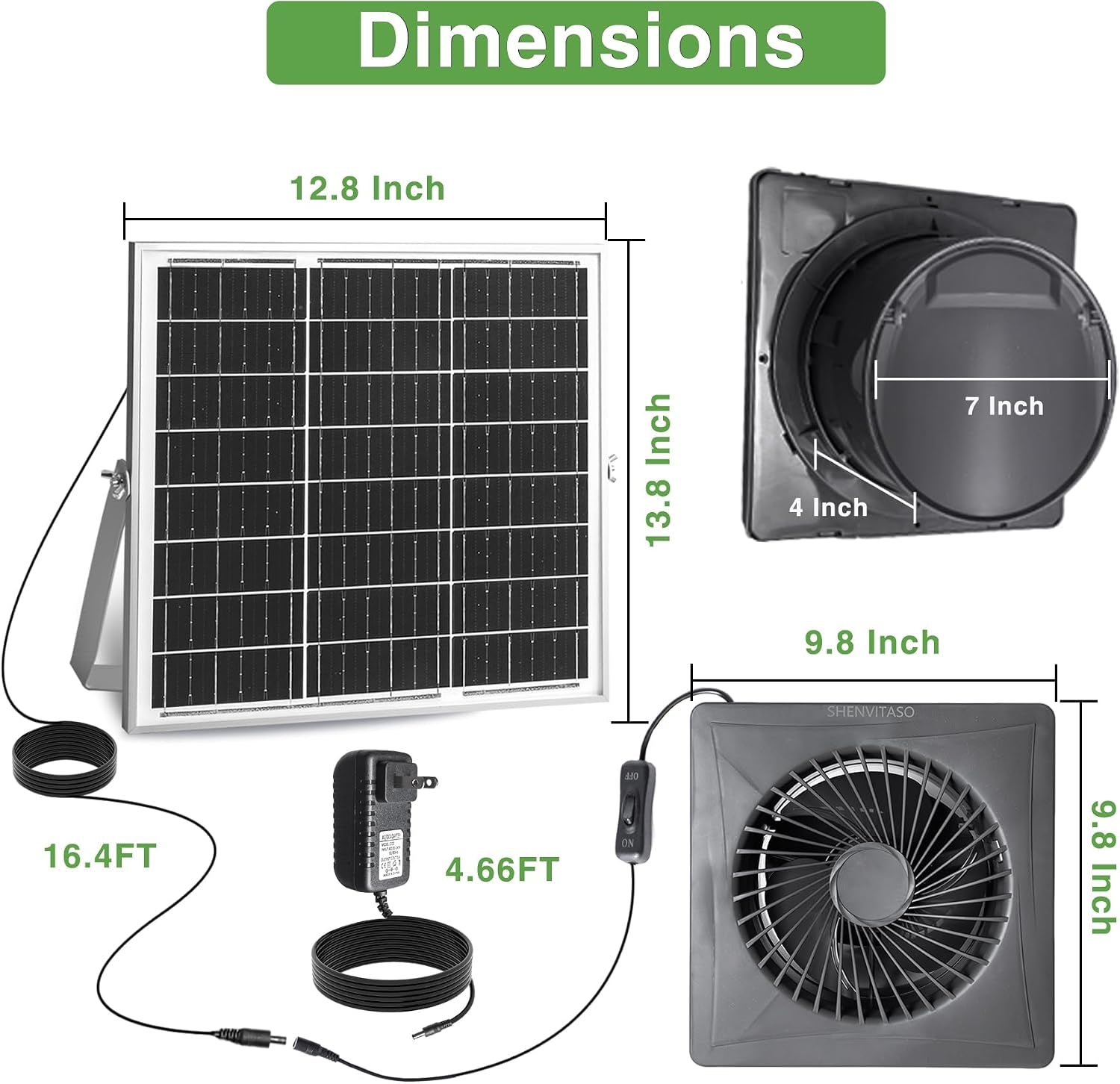 Solar Exhaust Fan, 25W Solar Panel + 8" Ventilation Vent Fan, with Power Adapter, Anti-Backflow Valve, High Speed Solar Powered Exhaust Fan with Bracket for Shed, Chicken Coop, Greenhouse, Dog House