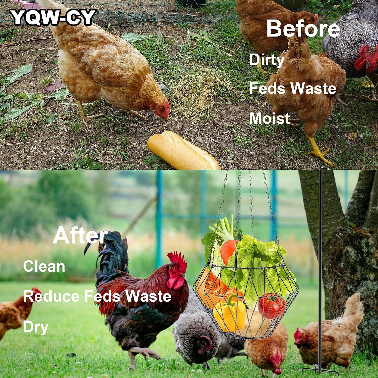 Hanging Chicken Feeder, Foldable Chicken Vegetable Fruits Feeder, Poultry Feeding Holder Basket with Hanging Chain, Veggie Treat Ball for Chicken Coop Accessories (1 Pack)