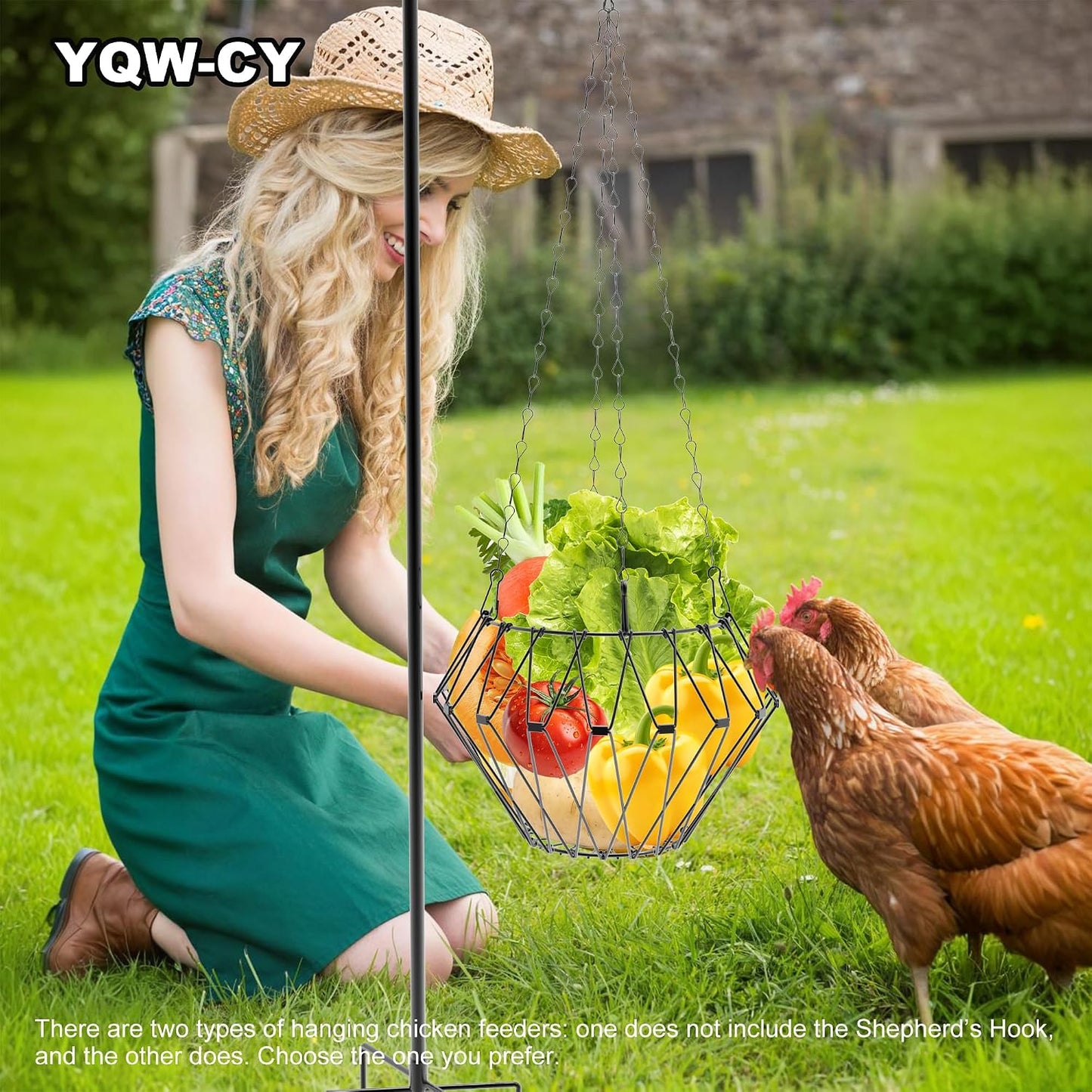 Hanging Chicken Feeder, Foldable Chicken Vegetable Fruits Feeder, Poultry Feeding Holder Basket with Hanging Chain, Veggie Treat Ball for Chicken Coop Accessories (1 Pack)